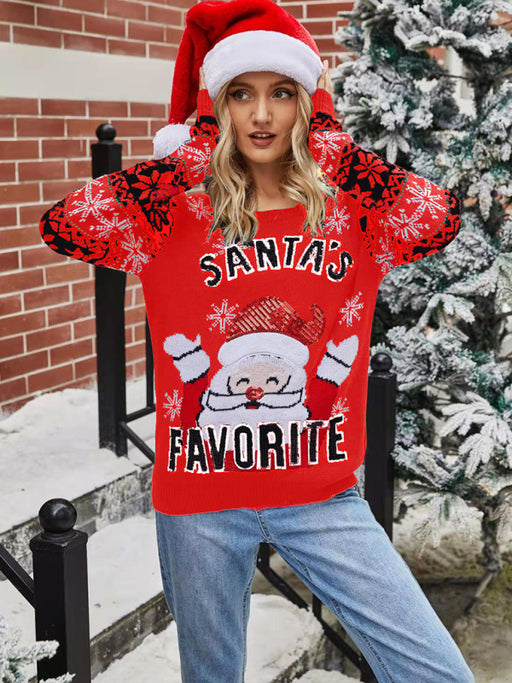 Festive Acrylic Knit Christmas Sweater with Long Sleeves for Women