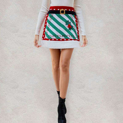 Cozy Christmas Patchwork Turtleneck Sweater Dress - Women's Holiday A-Line Style