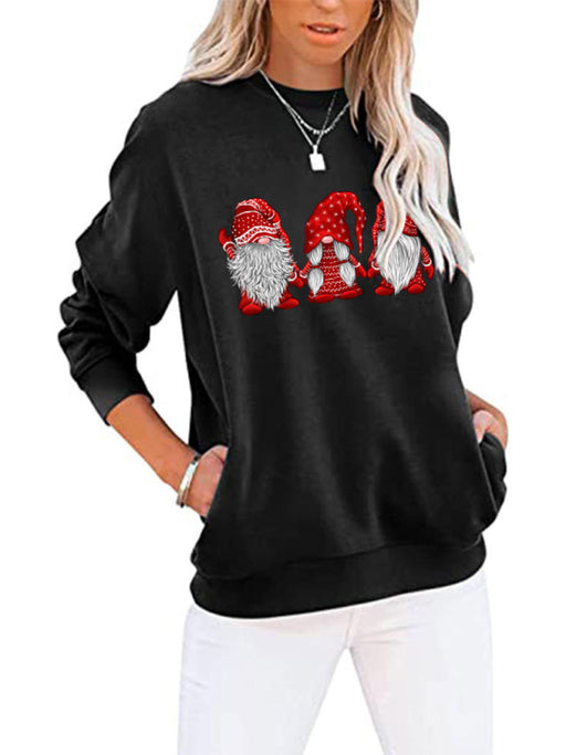 Festive Santa Print Oversized Top with Batwing Sleeves and Pocket