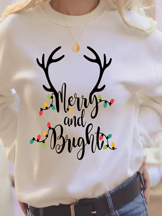 Festive Women's Oversized Christmas Graphic Print Pullover Sweatshirt