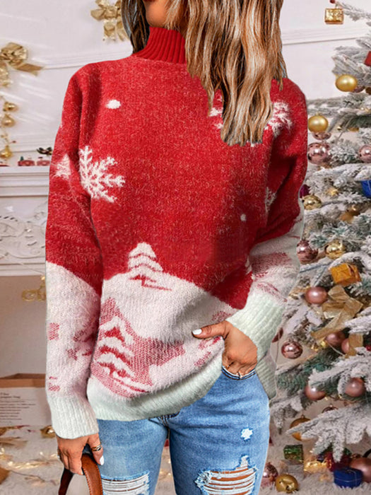 Festive Knit Christmas Sweater with Drop Shoulder Detail - Women's Cozy Holiday Top