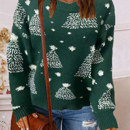 Cozy Festive Drop-Shoulder Knit Sweater for Women - Chic & Comfortable Fashion Top