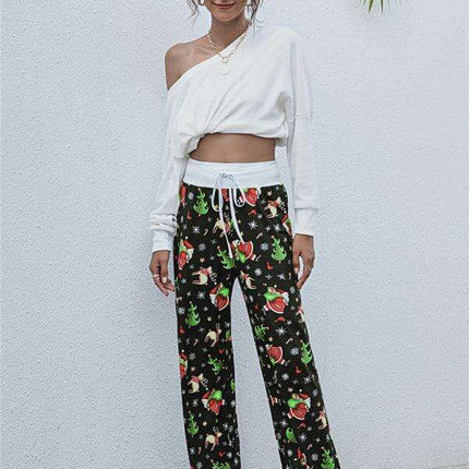 Chic Holiday Lace-Up Trousers for Women - Festive Party Pants