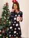 Festive Season Christmas Print Dress with Long Sleeves for Stylish Women