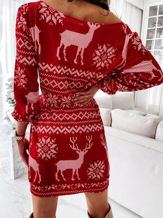 Women's sheath Christmas long-sleeved dresses