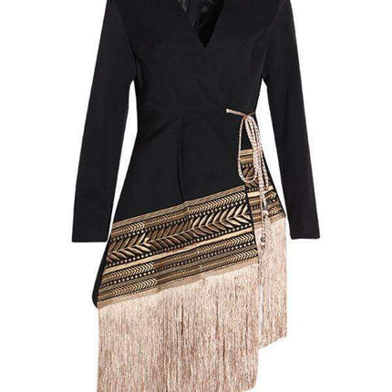 Chic Embroidered Jacquard Blazer with Stylish Tassels for Fashion-Forward Women