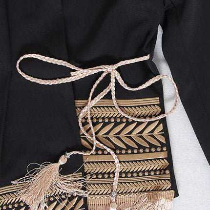 Chic Embroidered Jacquard Blazer with Stylish Tassels for Fashion-Forward Women