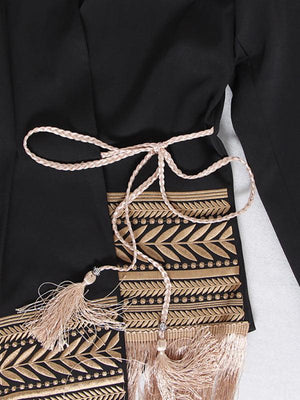 Women's embroidered jacquard irregular tassel hem blazer-kakaclo-Black-S-Très Elite
