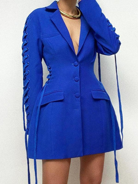 Women's casual long-sleeved mid-length suit-kakaclo-Blue-S-Très Elite