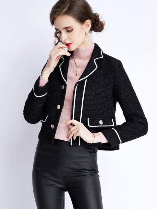 Chic Women's Color Block Suit Jacket with Suit Collar and Long Sleeves