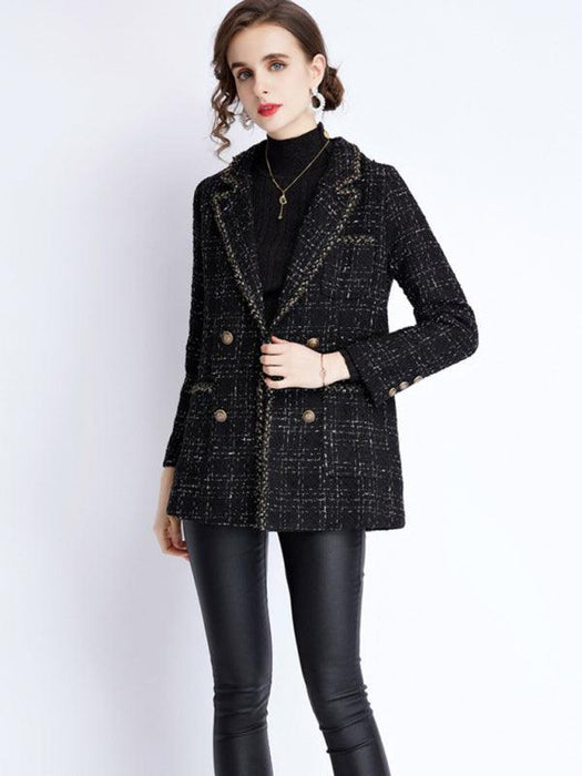 Elegant Women's Tweed Tartan Jacket - Chic Autumn-Winter Blazer