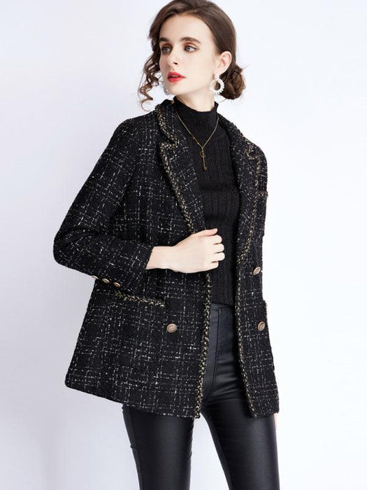 Chic Women's Tweed Plaid Jacket - Stylish Autumn-Winter Blazer