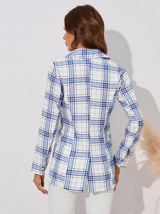 Chic Checkered Elegance: Women's Fashion Lapel Blazer