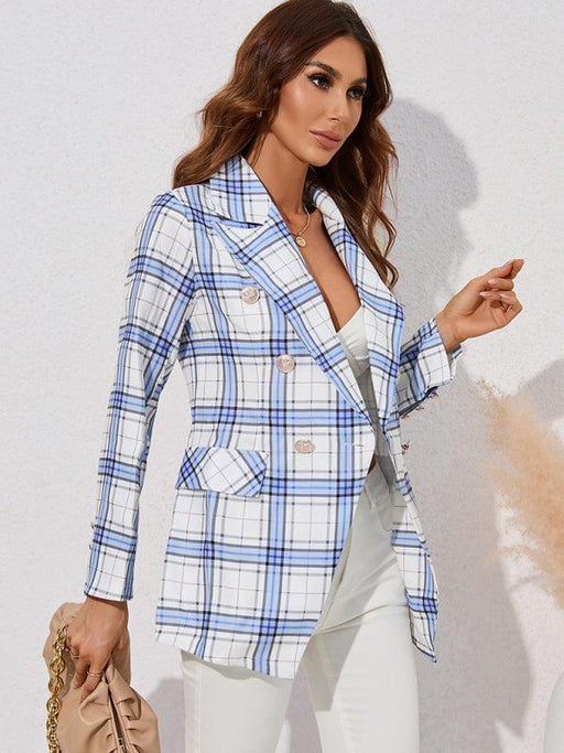 Jakoto | Women's casual plaid print lapel blazer