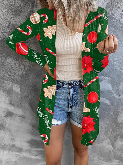 Festive Women's Christmas Print Knit Cardigan - Seasonal Holiday Jacket
