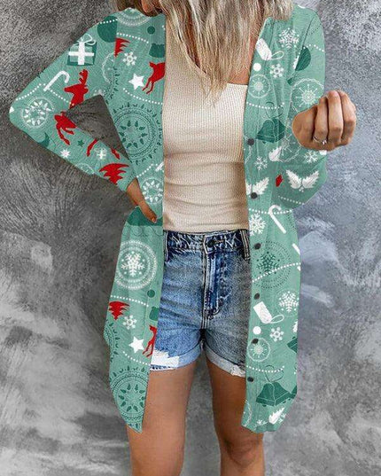 Cozy Christmas-Themed Women's Knit Cardigan - Holiday Sweater for Festive Occasions