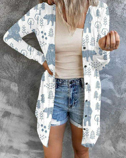 Cozy Christmas-Themed Women's Knit Cardigan - Holiday Sweater for Festive Occasions