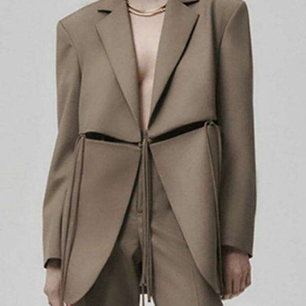 Elegant Striped Blazer with Collared Sleeves for Women