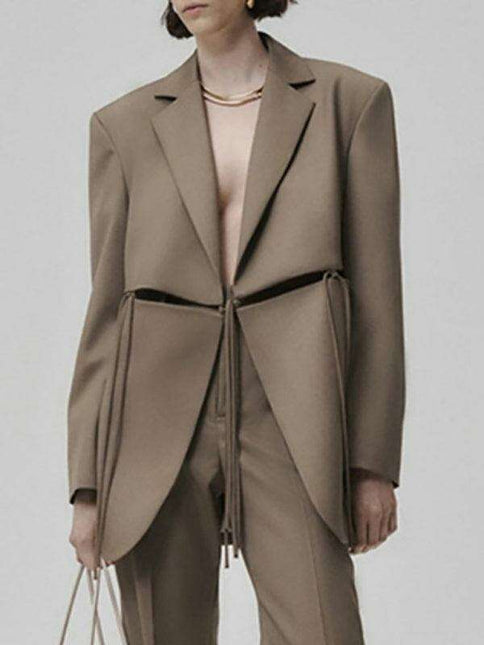 Elegant Striped Blazer with Collared Sleeves for Women