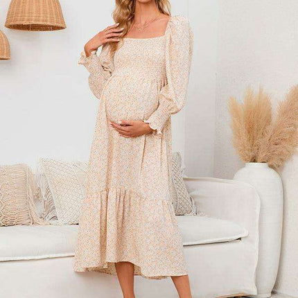 Elegant Long-Sleeved Chiffon Maxi Dress with Charming Floral Pattern for Women
