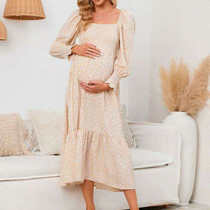 Elegant Long-Sleeved Chiffon Maxi Dress with Charming Floral Pattern for Women