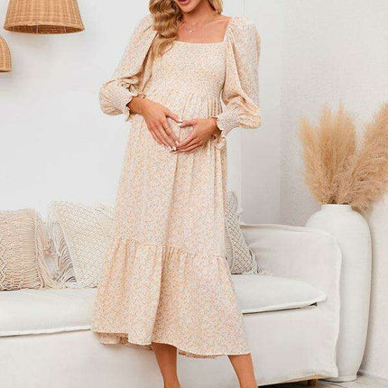 Elegant Long-Sleeved Chiffon Maxi Dress with Charming Floral Pattern for Women