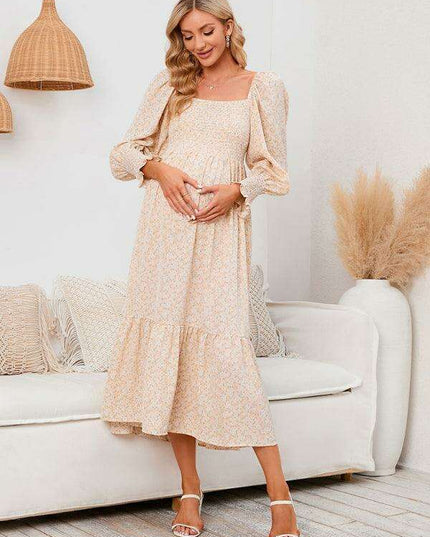 Elegant Long-Sleeved Chiffon Maxi Dress with Charming Floral Pattern for Women