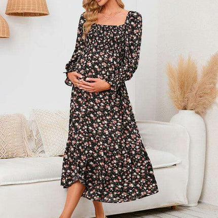 Elegant Long-Sleeved Chiffon Maxi Dress with Charming Floral Pattern for Women