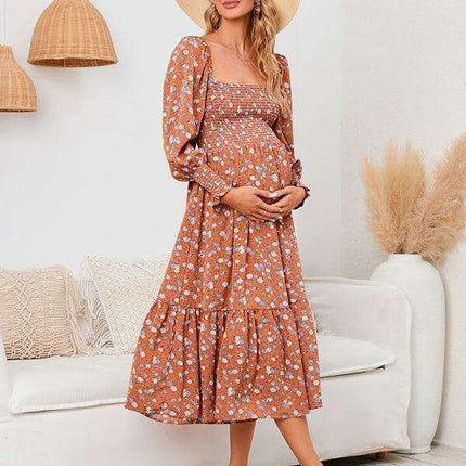 Elegant Long-Sleeved Chiffon Maxi Dress with Charming Floral Pattern for Women