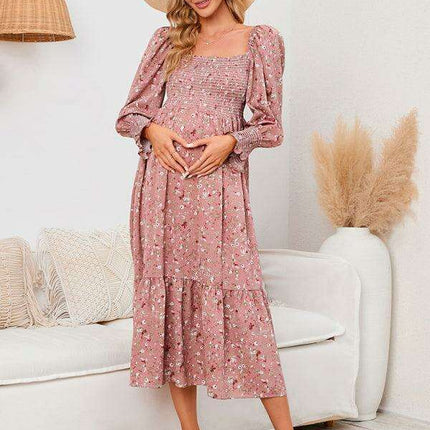 Elegant Long-Sleeved Chiffon Maxi Dress with Charming Floral Pattern for Women