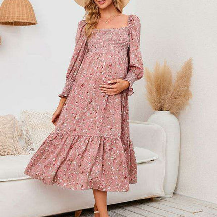 Elegant Long-Sleeved Chiffon Maxi Dress with Charming Floral Pattern for Women