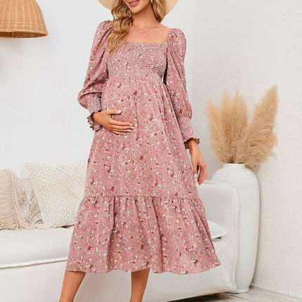 Elegant Long-Sleeved Chiffon Maxi Dress with Charming Floral Pattern for Women