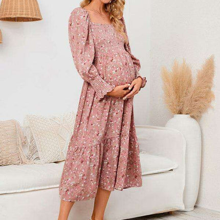 Elegant Long-Sleeved Chiffon Maxi Dress with Charming Floral Pattern for Women