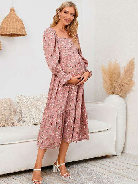 Elegant Long-Sleeved Chiffon Maxi Dress with Charming Floral Pattern for Women