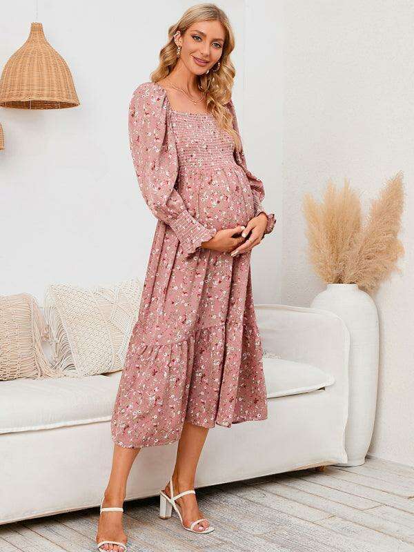 Elegant Long-Sleeved Chiffon Maxi Dress with Charming Floral Pattern for Women