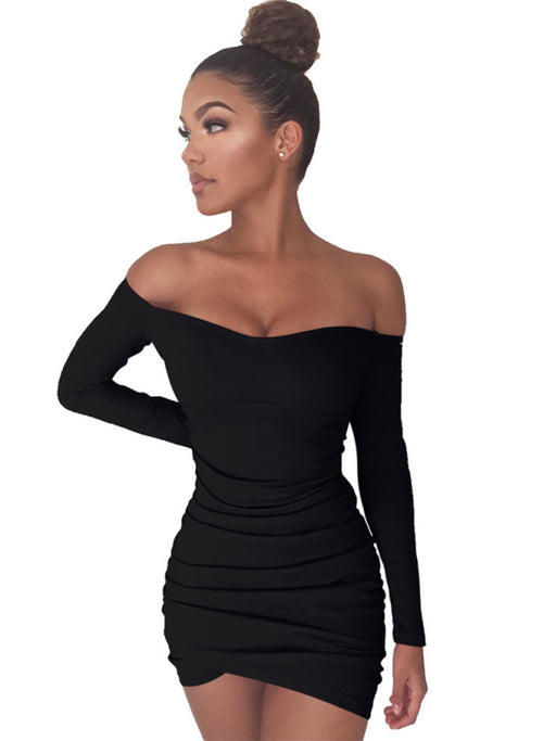 Seductive Elegant Bodycon Dress with Off-the-Shoulder Design and Long Sleeves