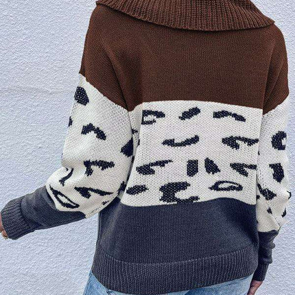 Autumn Essential Colorblock Cowl Neck Sweater - Women's Cozy Warmth