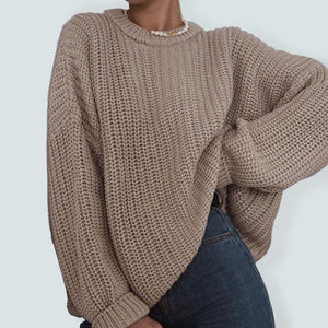Women’s Loose Fit Pullover Staple Scoop Neck Knit Design Sweater-kakaclo-Khaki-S-Très Elite