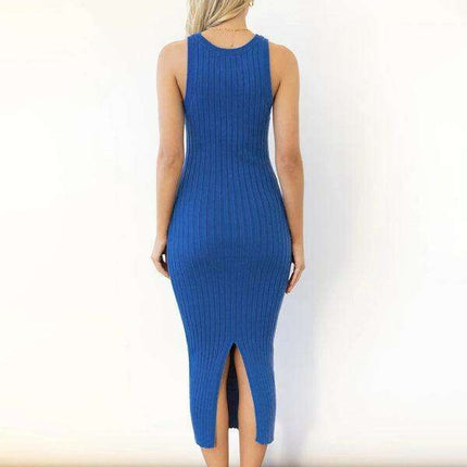 Chic Sleeveless Ribbed Bodycon Dress with Modern Elegance