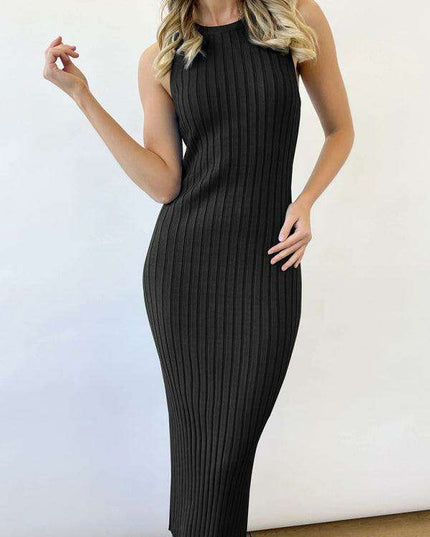 Chic Sleeveless Ribbed Bodycon Dress with Modern Elegance