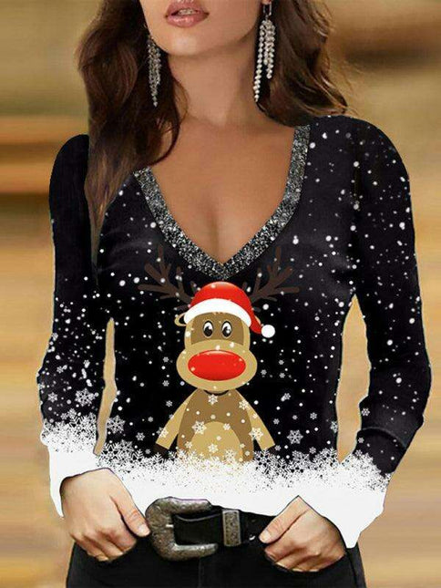 Festive Elk-Themed Sweater Dress for the Holiday Season