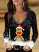 Elk Pattern V-Neck Knit Sweater Dress for Women: Festive Long-Sleeve Holiday Outfit