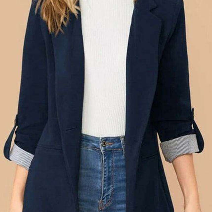 Chic Women's Open-Front Blazer with Roll-Up Sleeves