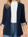 Women’s Solid Color With Roll Up Strip Print Sleeve Open Front Blazer-kakaclo-Mist blue-S-Très Elite