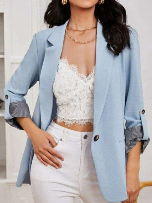 Chic Women's Open-Front Blazer with Roll-Up Sleeves