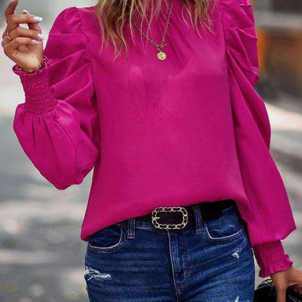 Chic High Neck Smocked Sleeve Blouse for Stylish Women