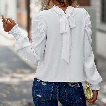 Chic High Neck Smocked Sleeve Blouse for Stylish Women