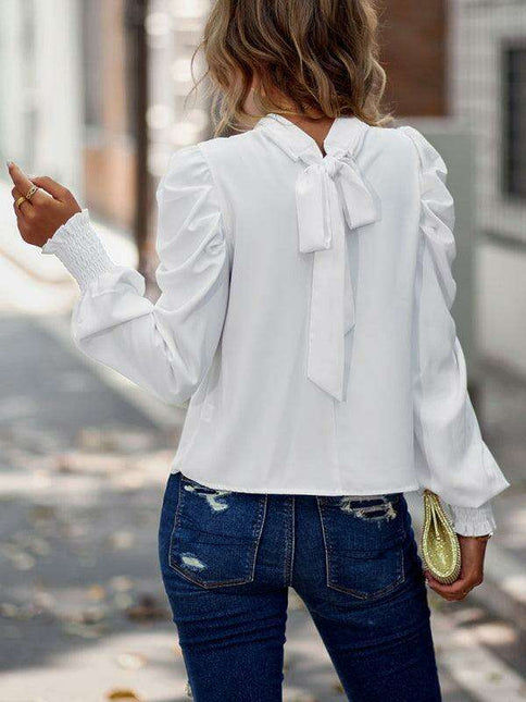 Chic High Neck Smocked Sleeve Blouse for Stylish Women
