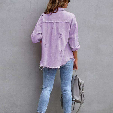 Edgy Elegance: Distressed Raw-Edge Denim Jacket for Effortless Style