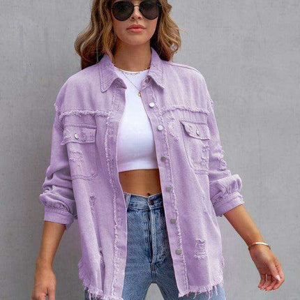 Edgy Elegance: Distressed Raw-Edge Denim Jacket for Effortless Style